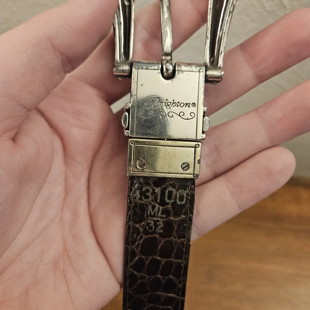 Brighton M/L 32 Brown Black Leather Reversible Silver Tone Buckle 3100
